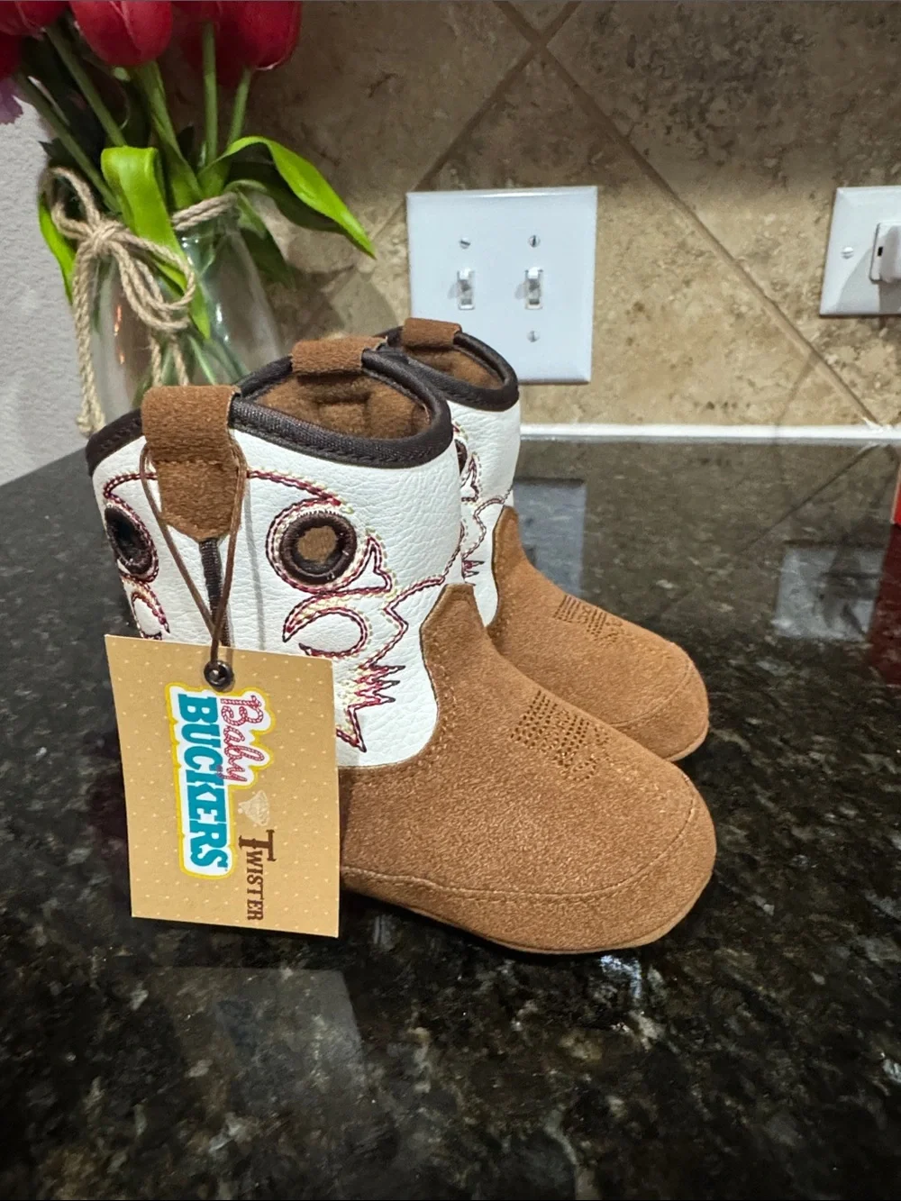 Infant Cowboy Booties in Brown and White - Twister Trey